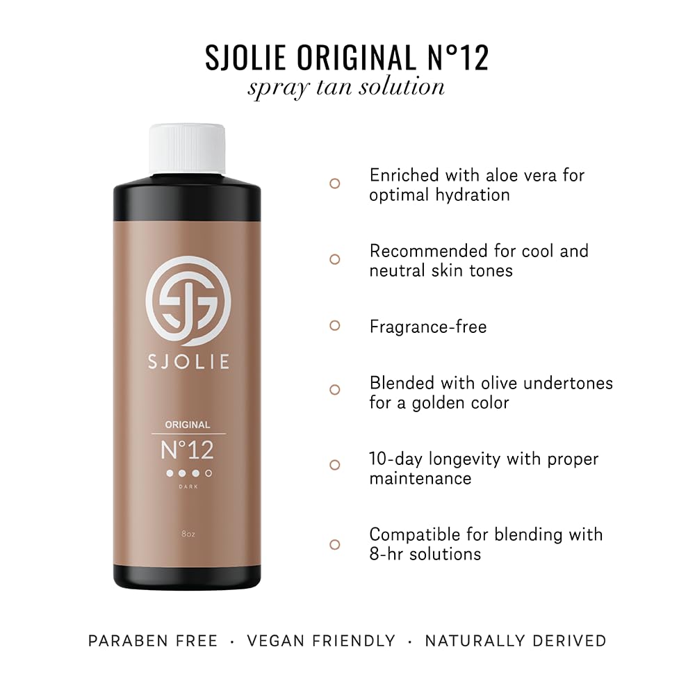 SJOLIE Spray Tan Solution - No. 12 - Dark Hydrating Tanning Spray | Sunless Tanner for a Rich Bronze, Long Lasting, All Natural Spray Tan (8oz)