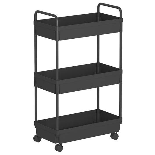 Rolling Storage Organiser Unit Cart 3 Tier  - Black