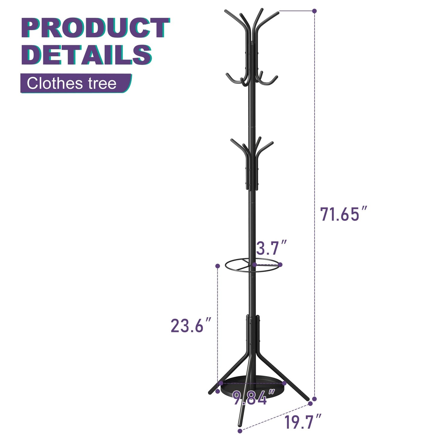 Freestanding Coat Rack Stand - Black