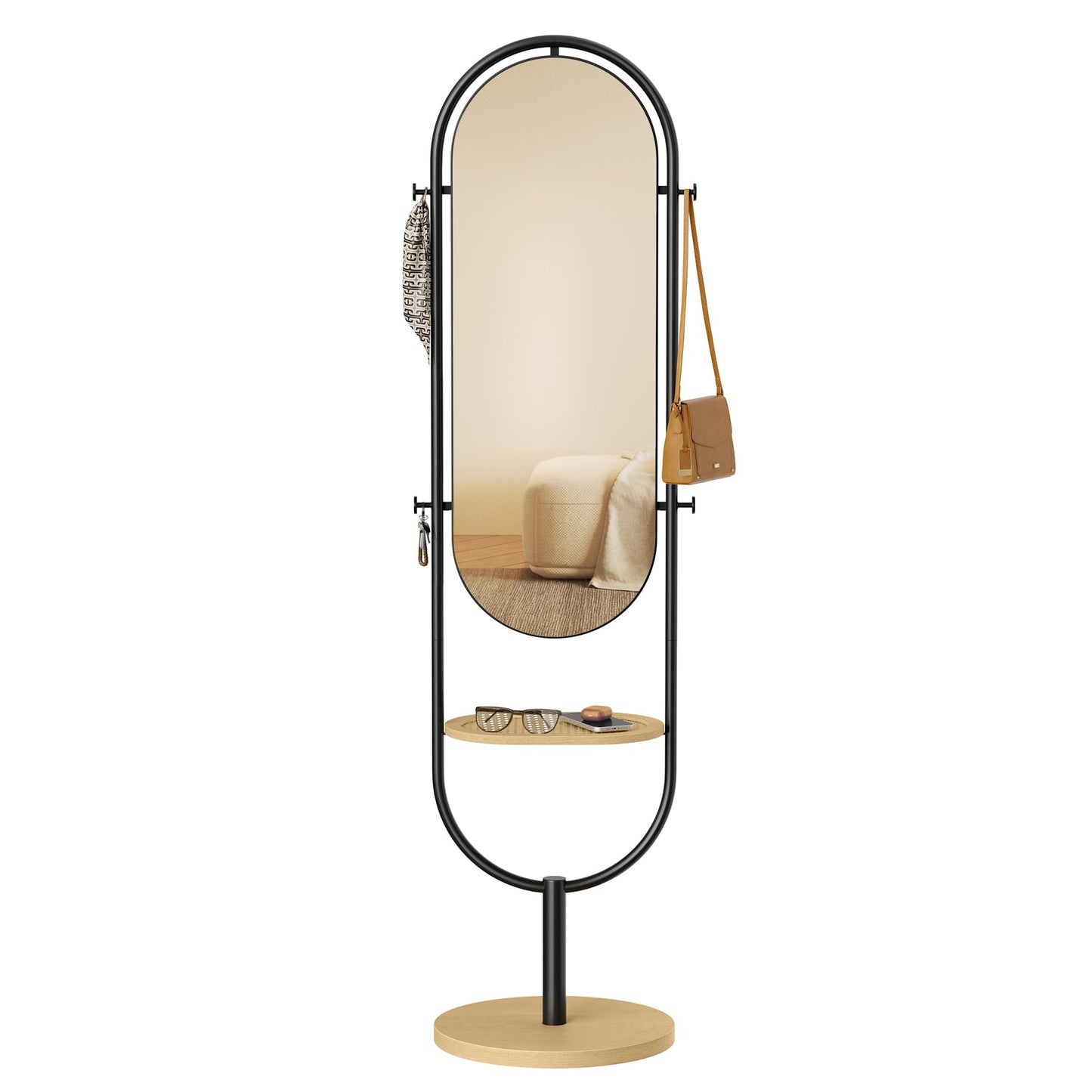 3-in-1 Full-Length Floor Mirror - Oak Beige and Ink Black