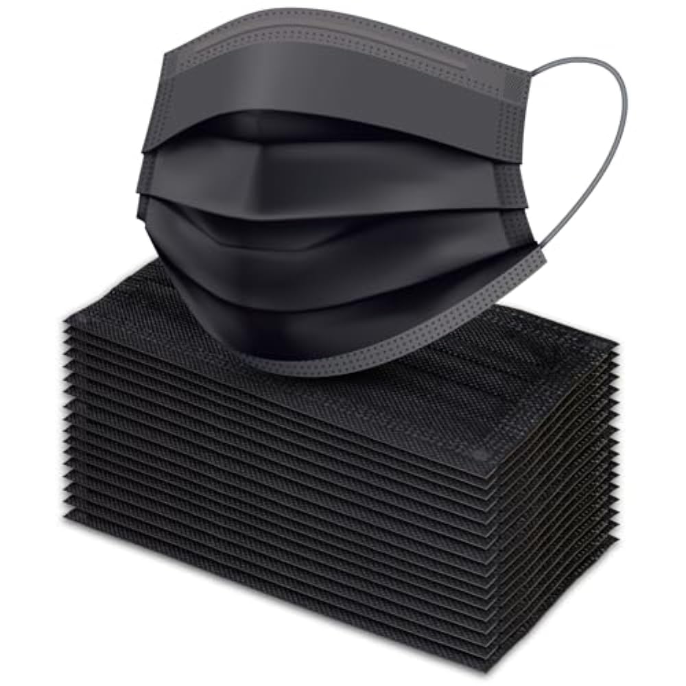 Black Disposable Face Mask, 3-Ply Masks
