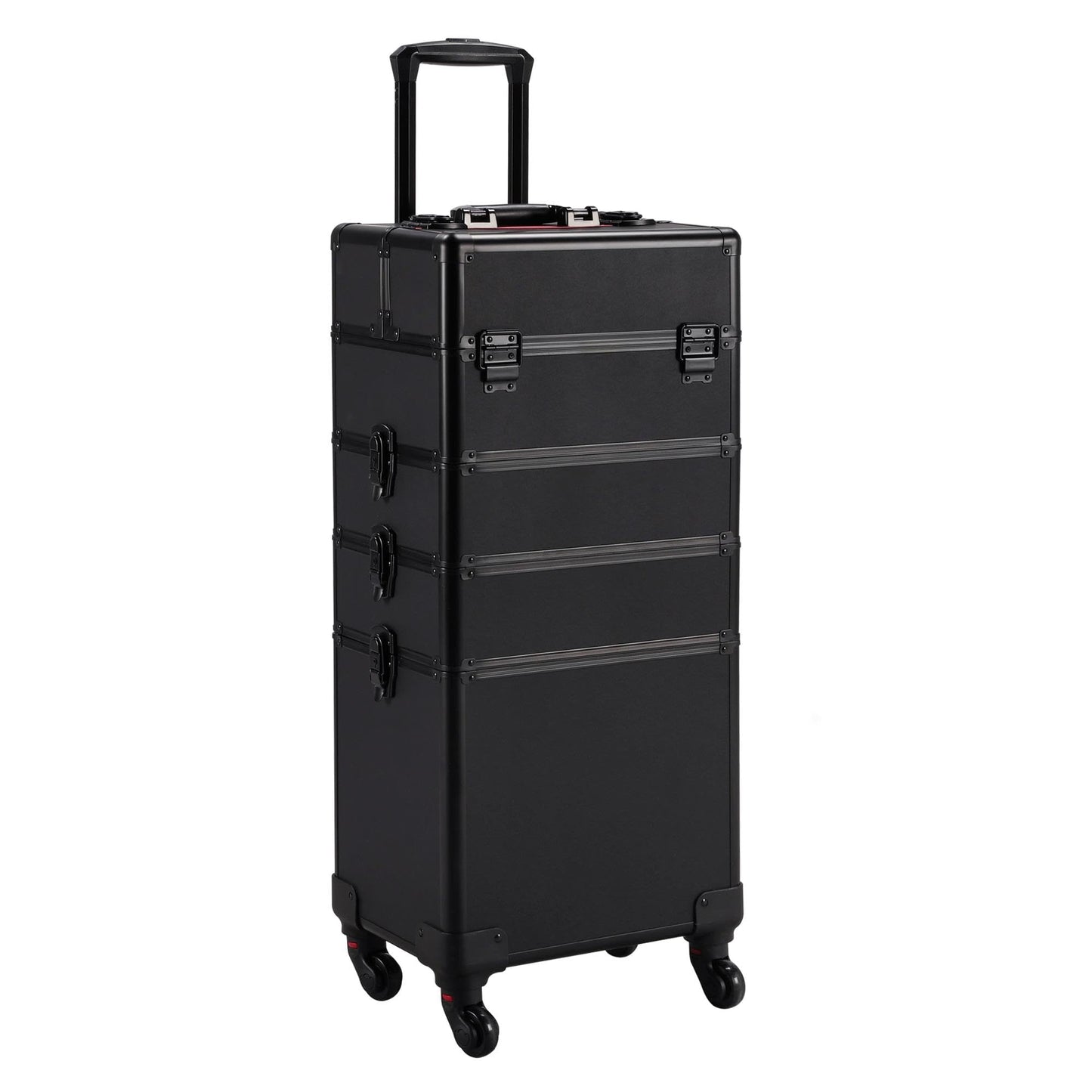 4 in 1 Professional Makeup Train Aluminum Case with 360° Swivel Wheels - Black