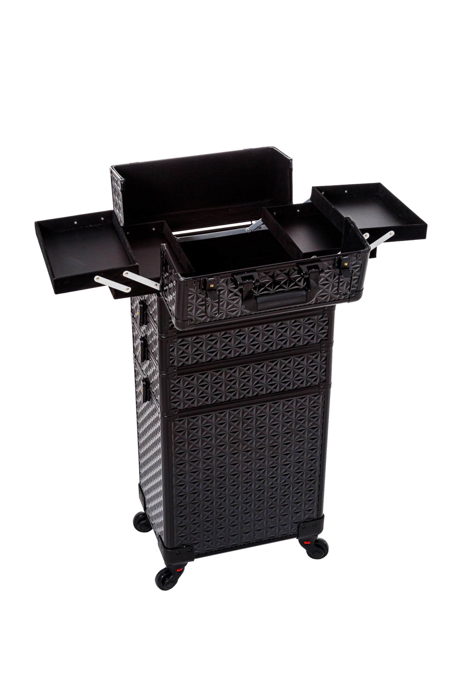 AROUS 5 in 1 Professional Makeup Train Case Aluminum Cosmetic Case Rolling Makeup Case Extra Large Trolley Makeup Travel Organizer, with 360° Swivel Wheels,Black