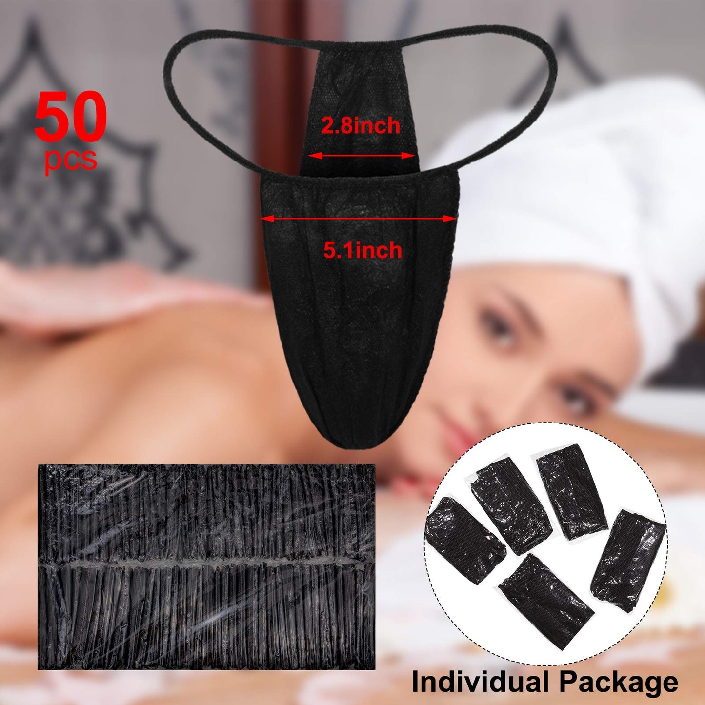 50 Pieces Disposable Thongs G-strings - Black
