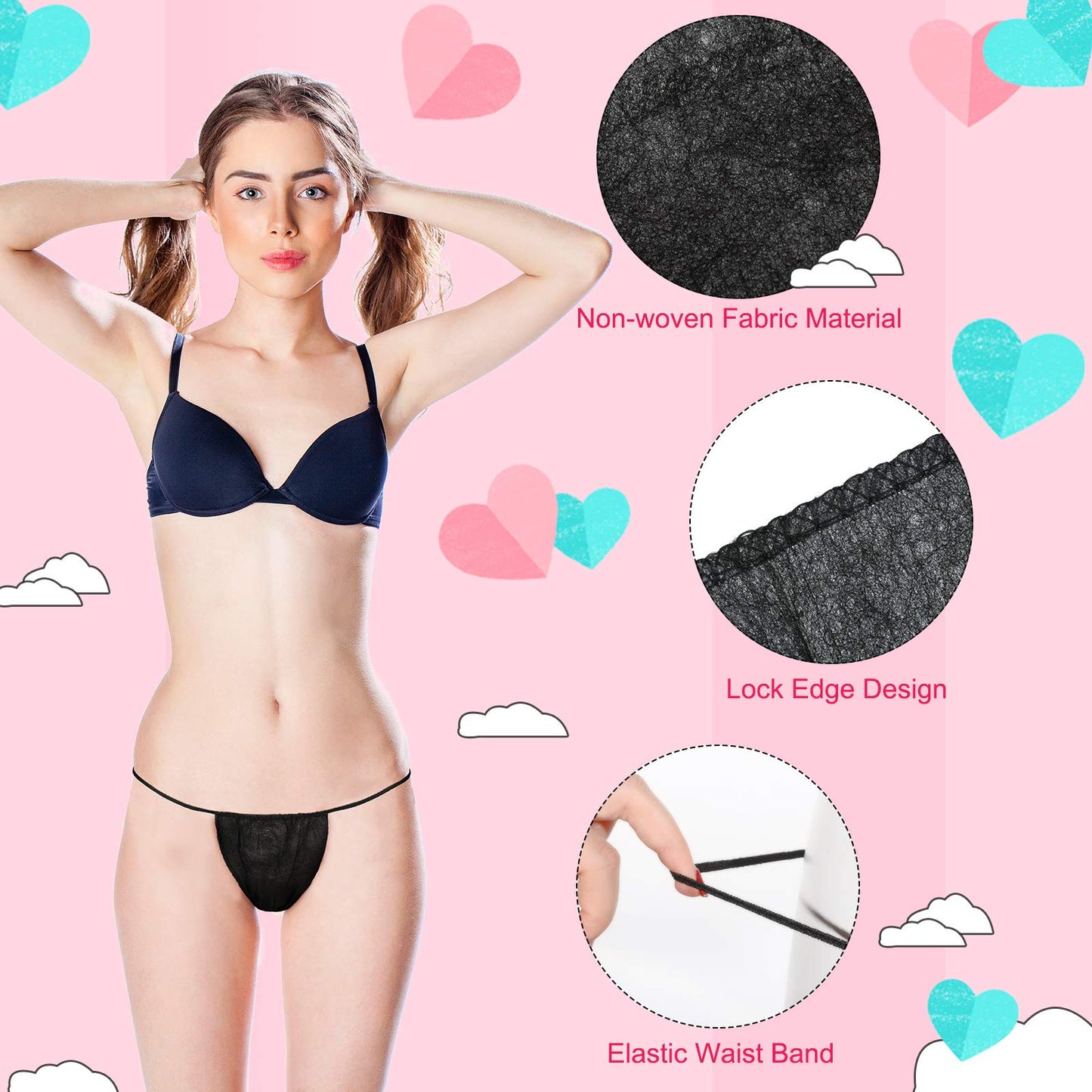 50 Pieces Disposable Thongs G-strings - Black