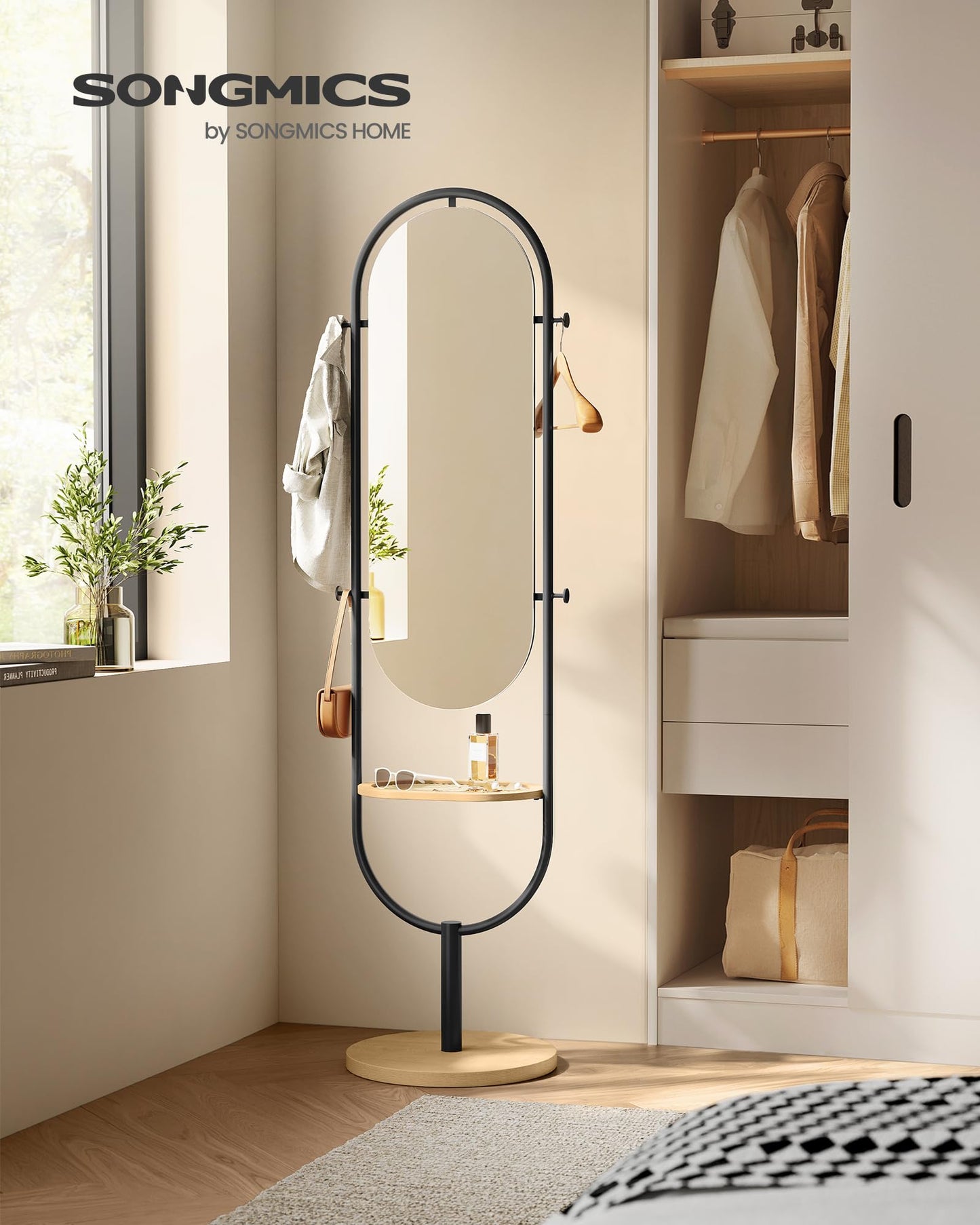 3-in-1 Full-Length Floor Mirror - Oak Beige and Ink Black