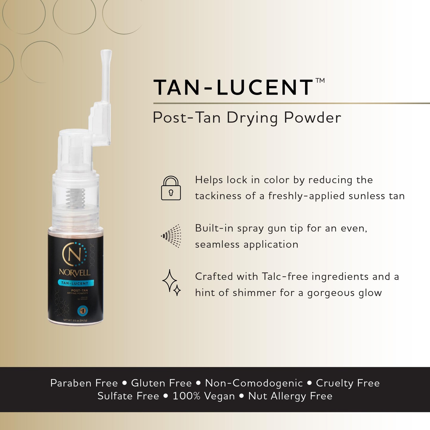 Norvell Post Sunless Tan-Lucent Talc Free Tinted Drying Powder for Flawless Spray Tan, 0.5oz (14.2g)
