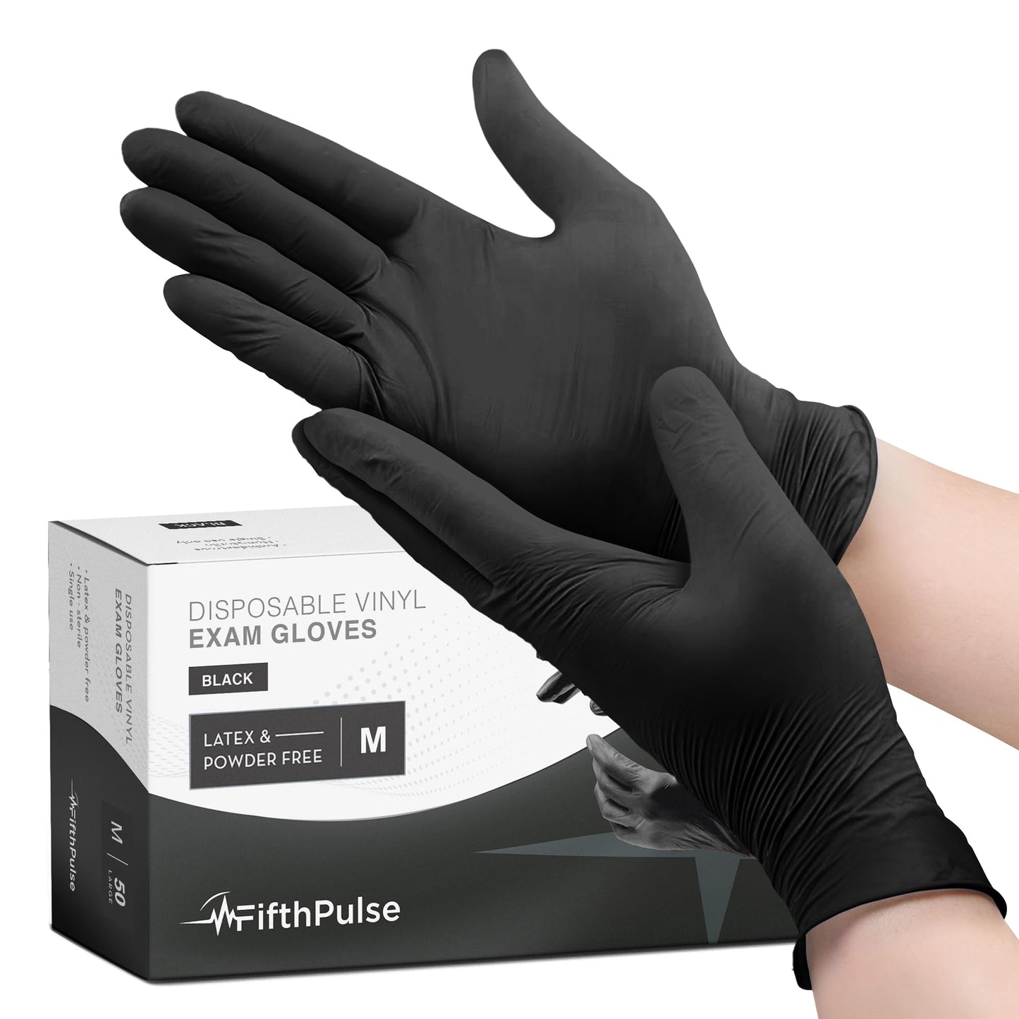 Black Vinyl Disposable Gloves Medium 50 Pack - Latex Free, Powder Free