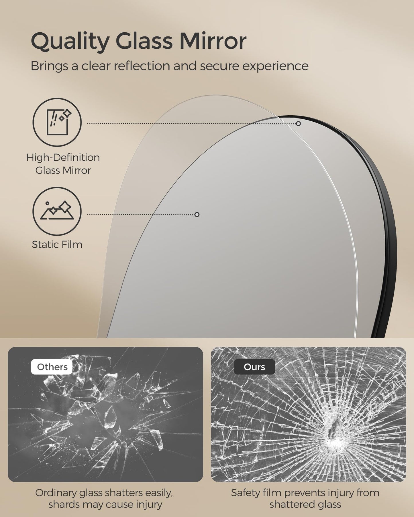 3-in-1 Full-Length Floor Mirror - Oak Beige and Ink Black