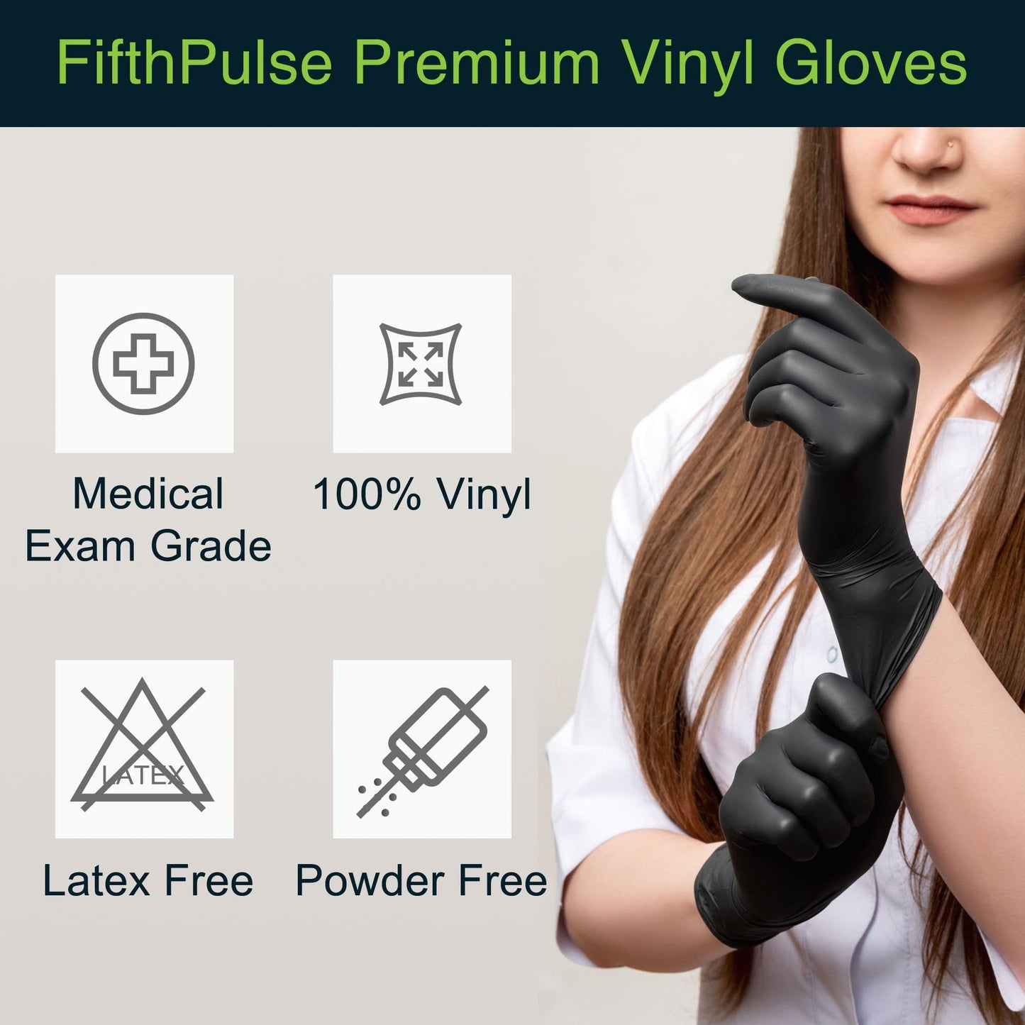 Black Vinyl Disposable Gloves Medium 50 Pack - Latex Free, Powder Free