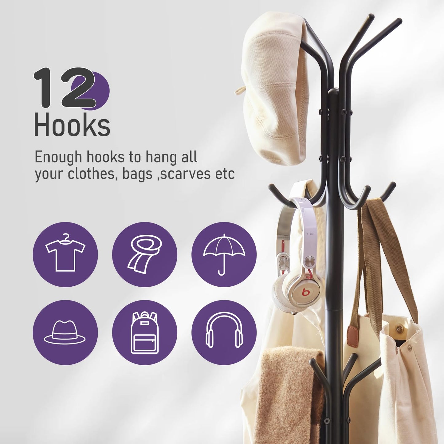 Freestanding Coat Rack Stand - Black