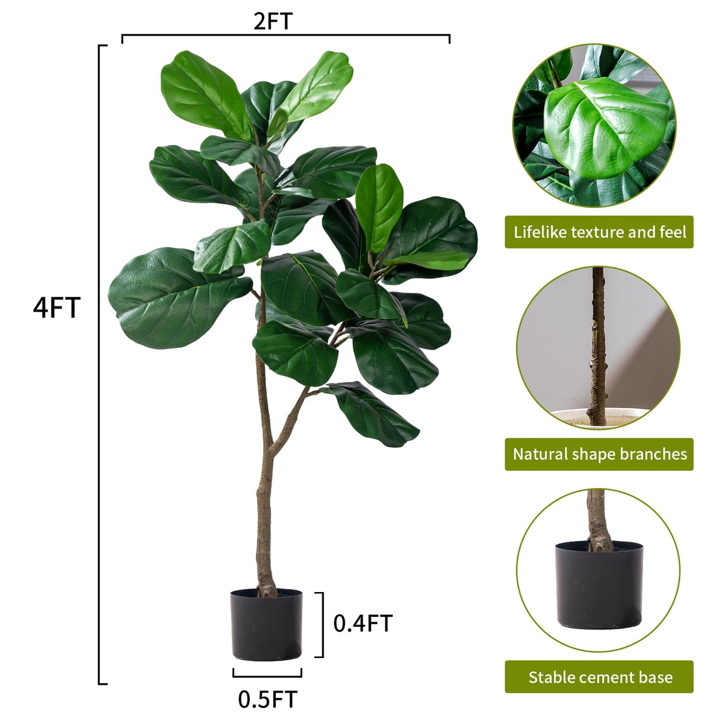 4ft Artificial Fiddle Leaf Tree