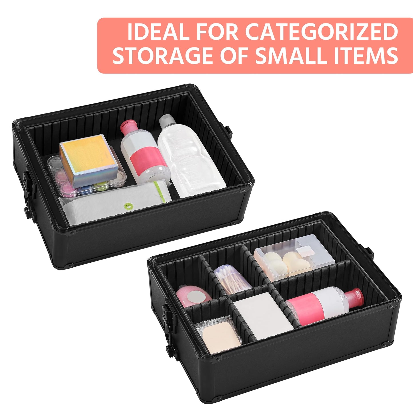 4 in 1 Professional Makeup Train Aluminum Case with 360° Swivel Wheels - Black