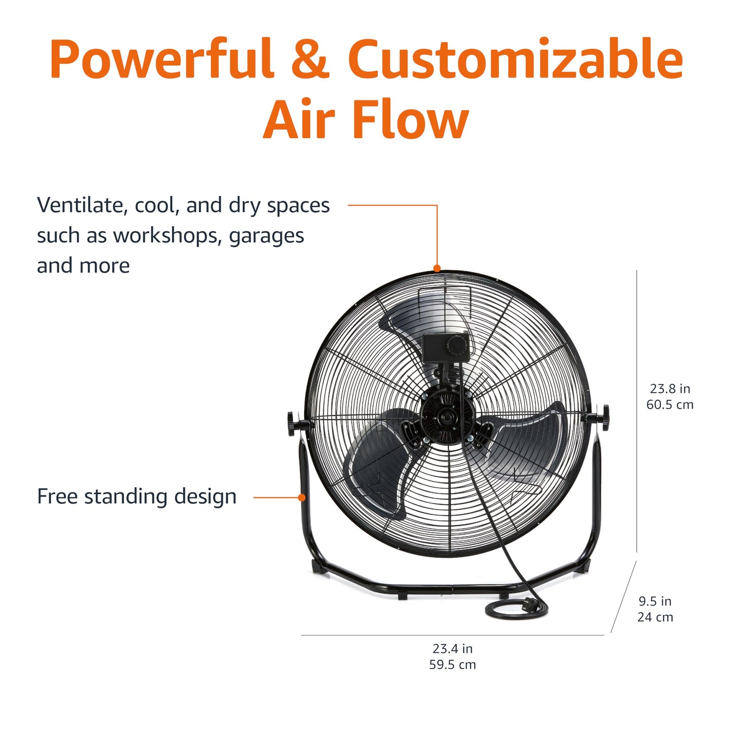 20" High-Velocity Heavy-Duty Industrial Floor Fan - Black