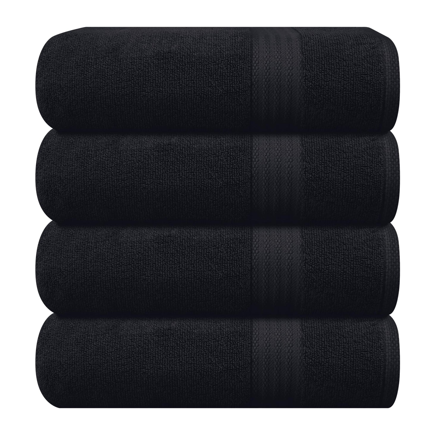 100% Pure Cotton 4 Pack Bath Towel Set - Black