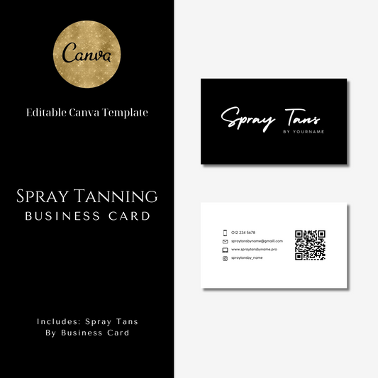 Spray Tanning Business Card - Editable Canva Template - Black