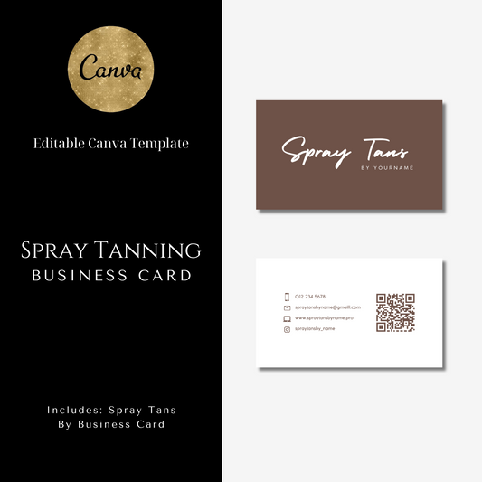 Spray Tanning Business Card - Editable Canva Template - Brown
