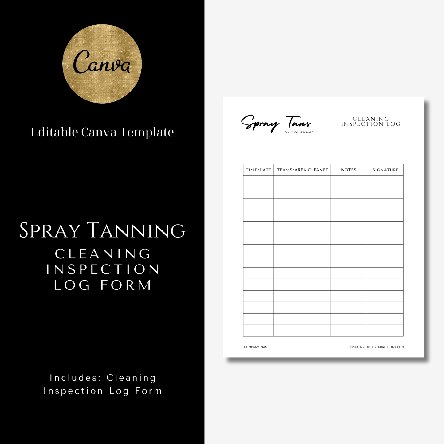 Cleaning Inspection Log Form - Editable Canva Template