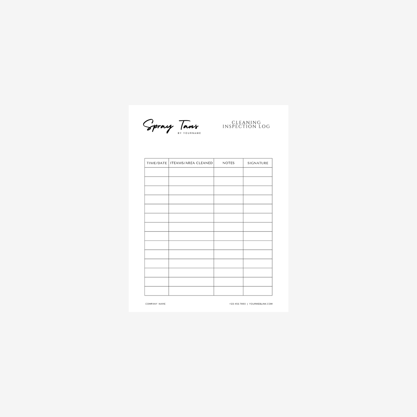 Cleaning Inspection Log Form - Editable Canva Template