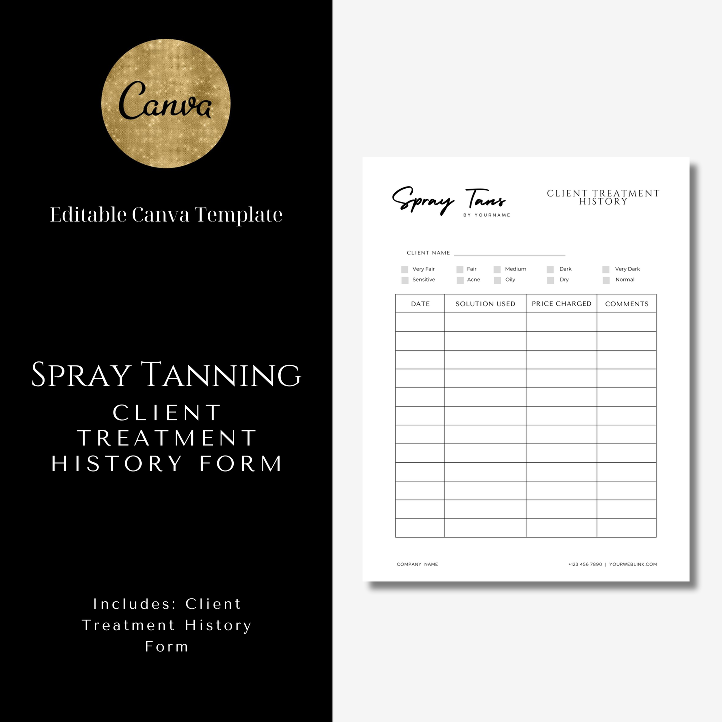 Client Treatment History Form - Editable Canva Template