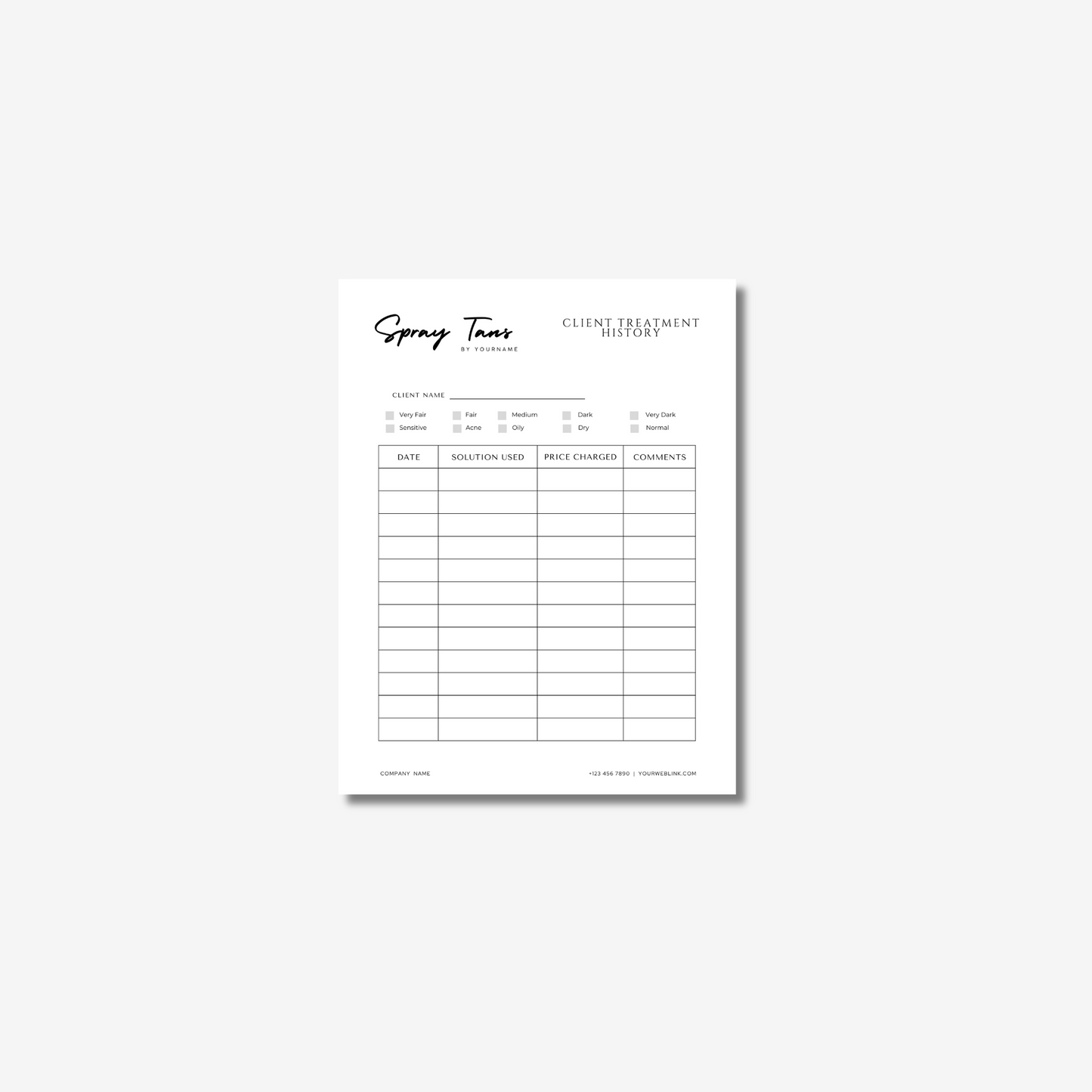 Client Treatment History Form - Editable Canva Template