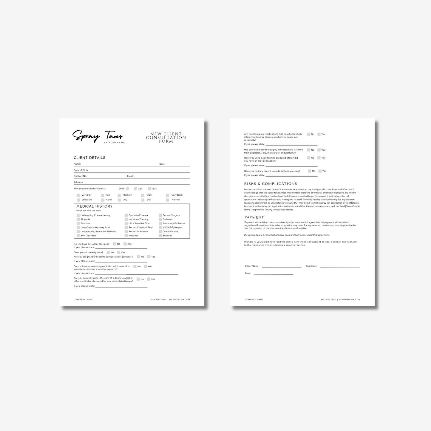 Client Consultation, Waiver & Media Release Form - Editable Canva Template