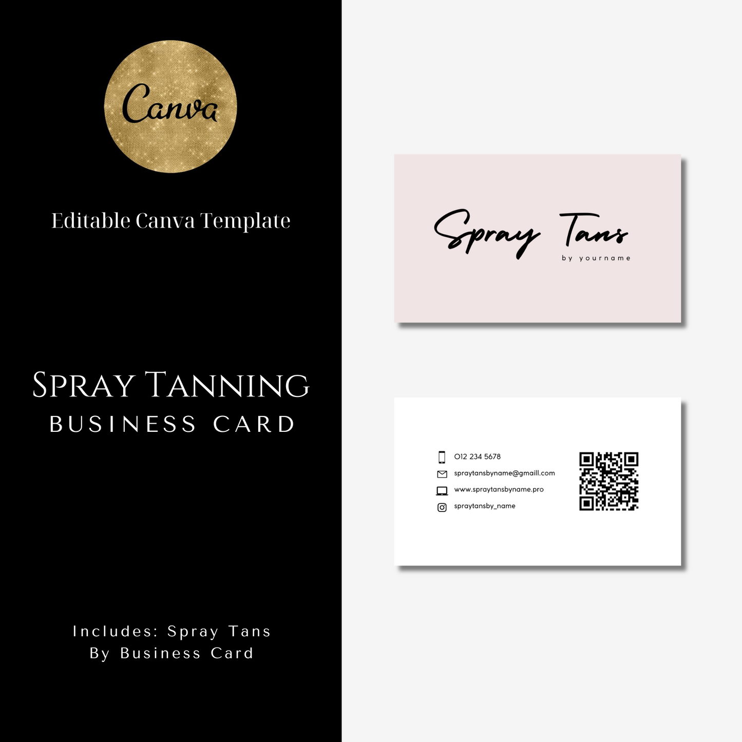 Spray Tanning Business Card - Editable Canva Template - Pink
