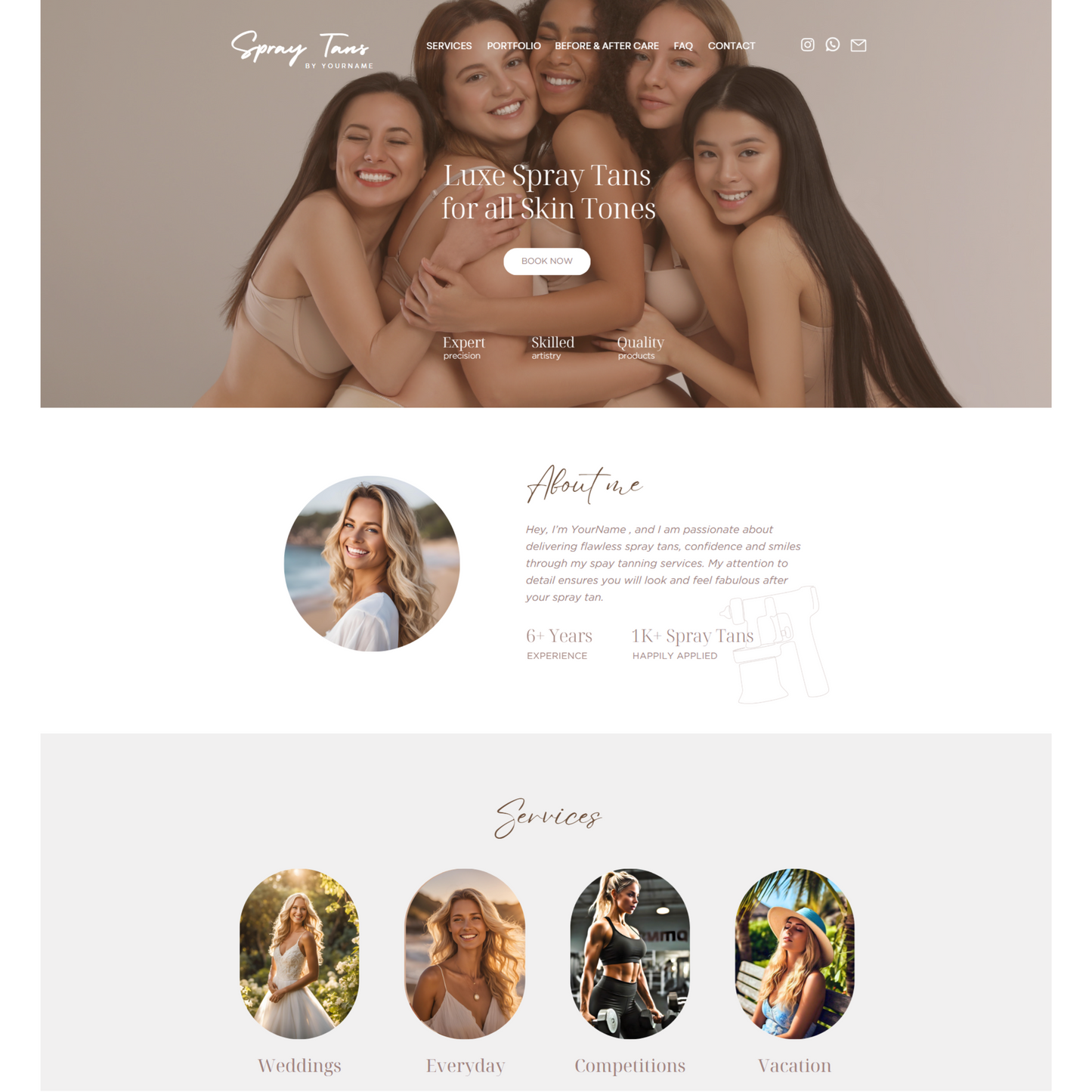 Spray Tan Business Editable Canva Website Template - Neutral