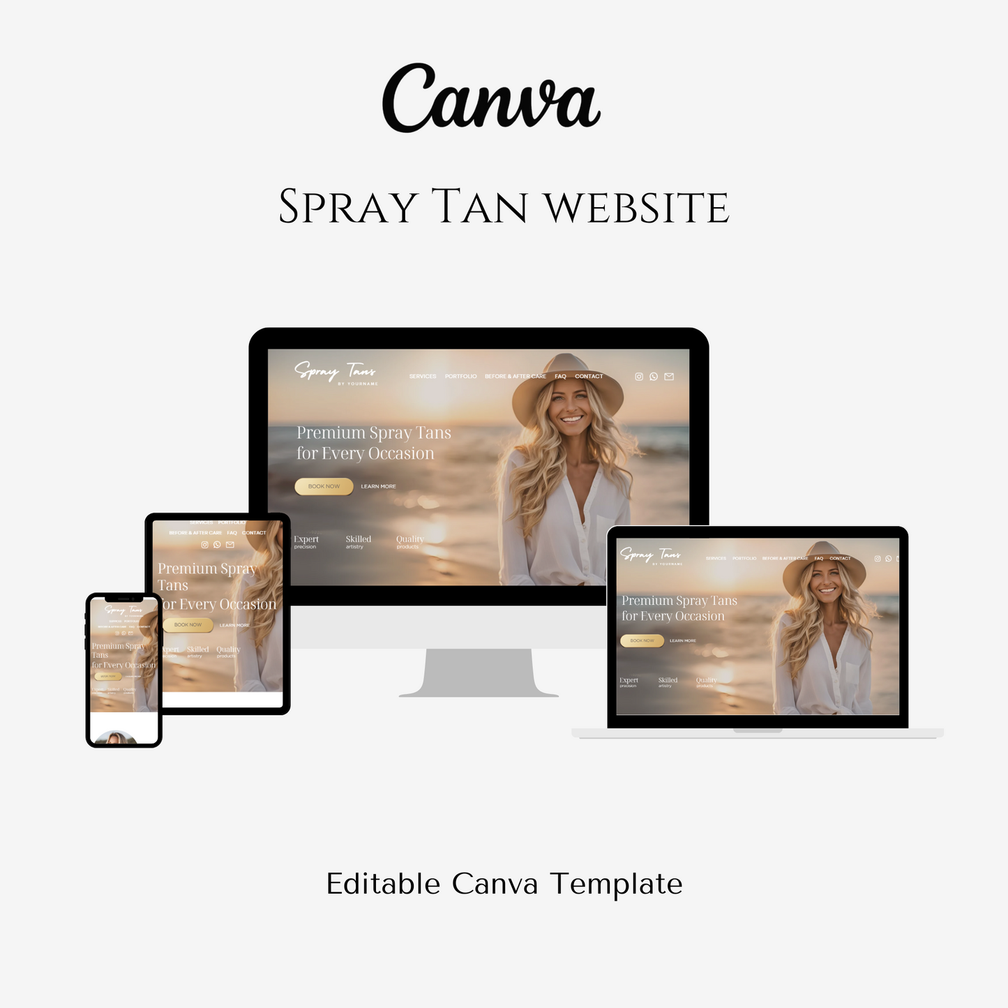 Spray Tan Business Editable Canva Website Template - Glam