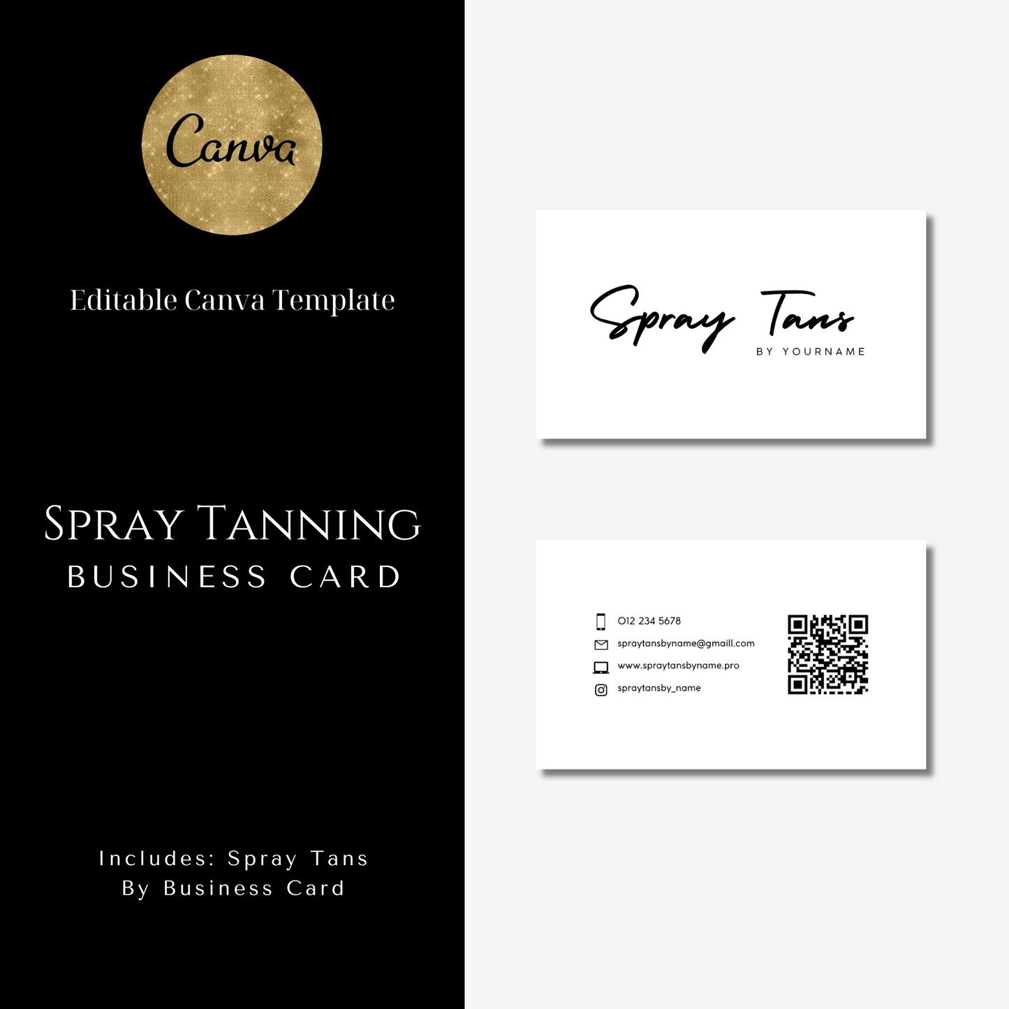 Spray Tanning Business Card - Editable Canva Template - White