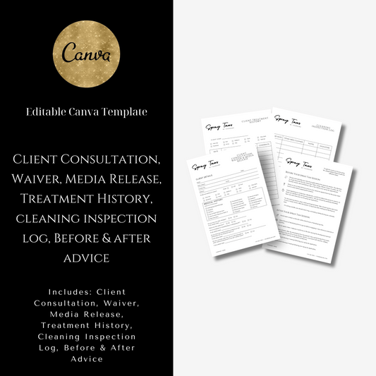 6 Spray Tan Business Operating Forms - Editable Canva Templates