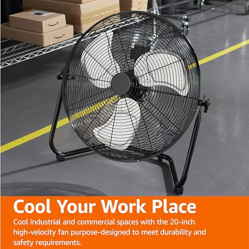 20" High-Velocity Heavy-Duty Industrial Floor Fan - Black
