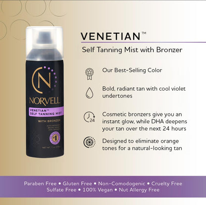 Norvell Venetian Sunless Self Tanning Mist - Airbrush Spray Solution with Bronzer for Instant Sun Kissed Glow, 7 fl.oz.
