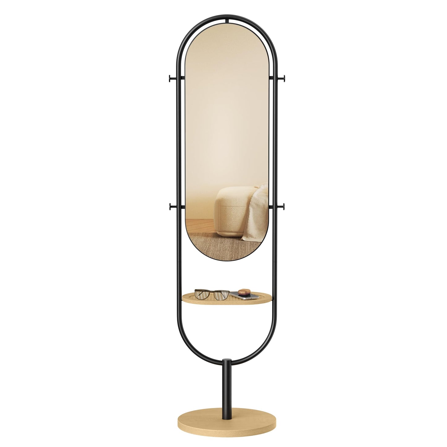 3-in-1  Full-Length Floor Mirror - Oak Beige and Ink Black