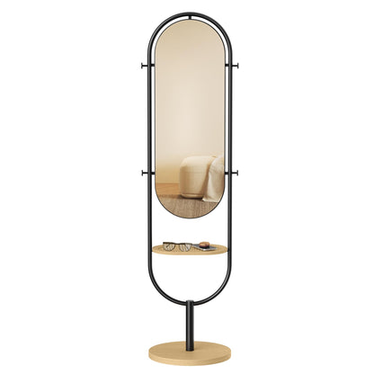 3-in-1  Full-Length Floor Mirror - Oak Beige and Ink Black