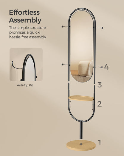 3-in-1  Full-Length Floor Mirror - Oak Beige and Ink Black