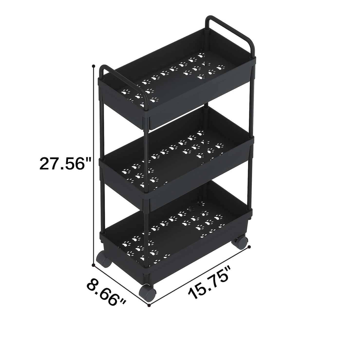 Rolling Storage Organiser Unit Cart 3 Tier  - Black