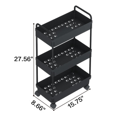 Rolling Storage Organiser Unit Cart 3 Tier  - Black