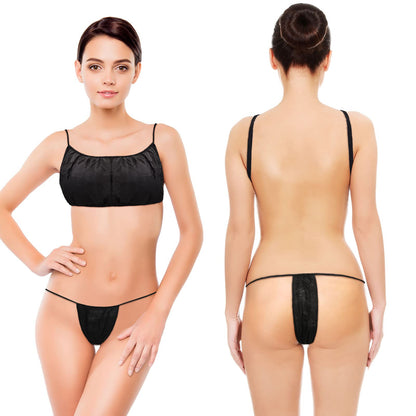 Disposable Bras and Thong Panties G-strings - Black