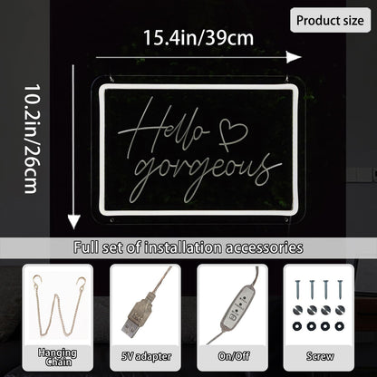 Hello Gorgeous Neon Signs for Wall Decor, 15.4 * 10.4 Inches Neon Led Sign Wedding Decorations, Dimmable Switch Lights Sign for Powder Room, Bedroom, Clothing Store, Beauty Room, INSNEnN