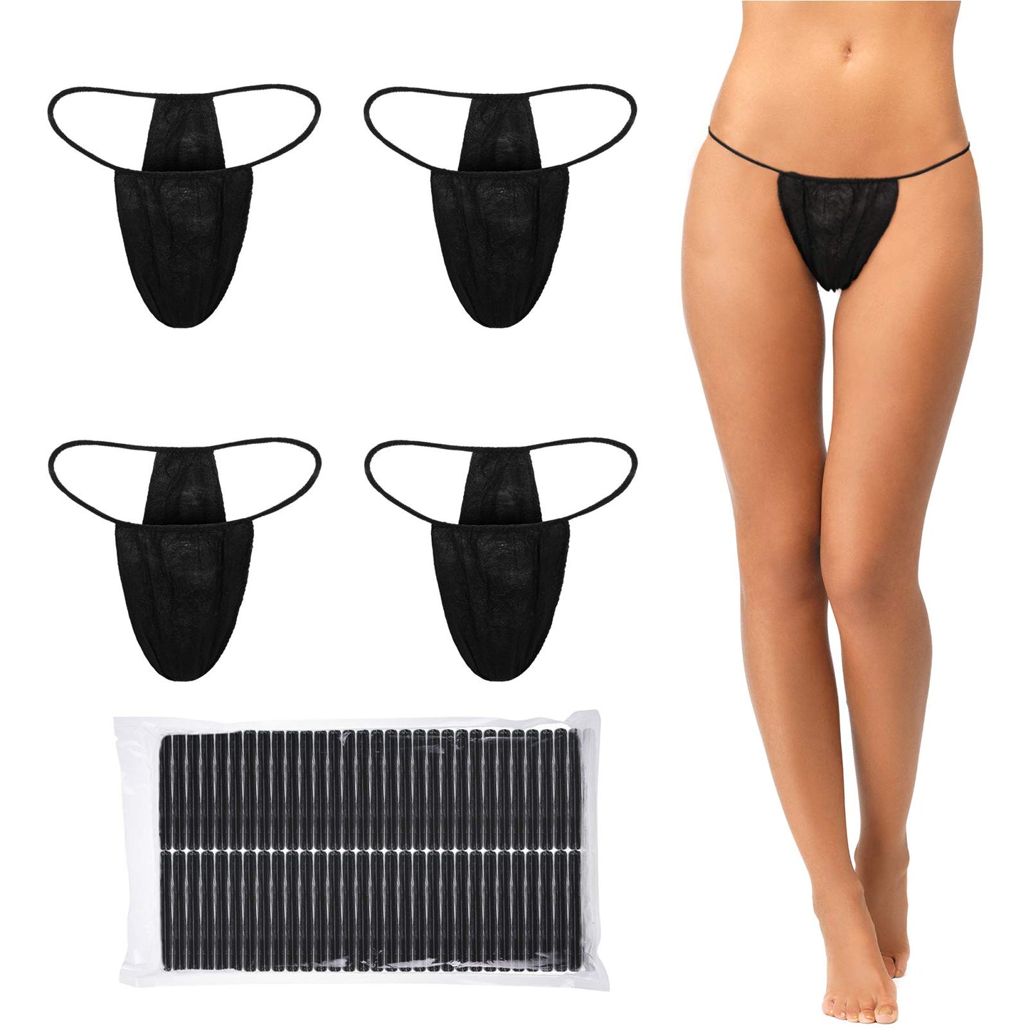 50 Pieces Disposable Thongs G-strings - Black