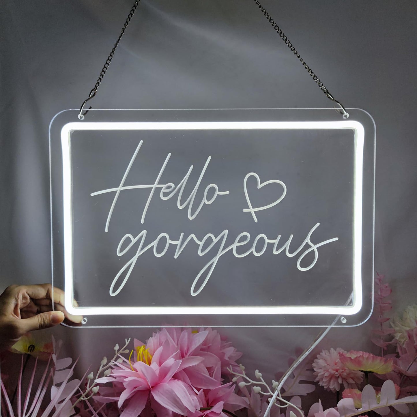 Hello Gorgeous Neon Signs for Wall Decor, 15.4 * 10.4 Inches Neon Led Sign Wedding Decorations, Dimmable Switch Lights Sign for Powder Room, Bedroom, Clothing Store, Beauty Room, INSNEnN