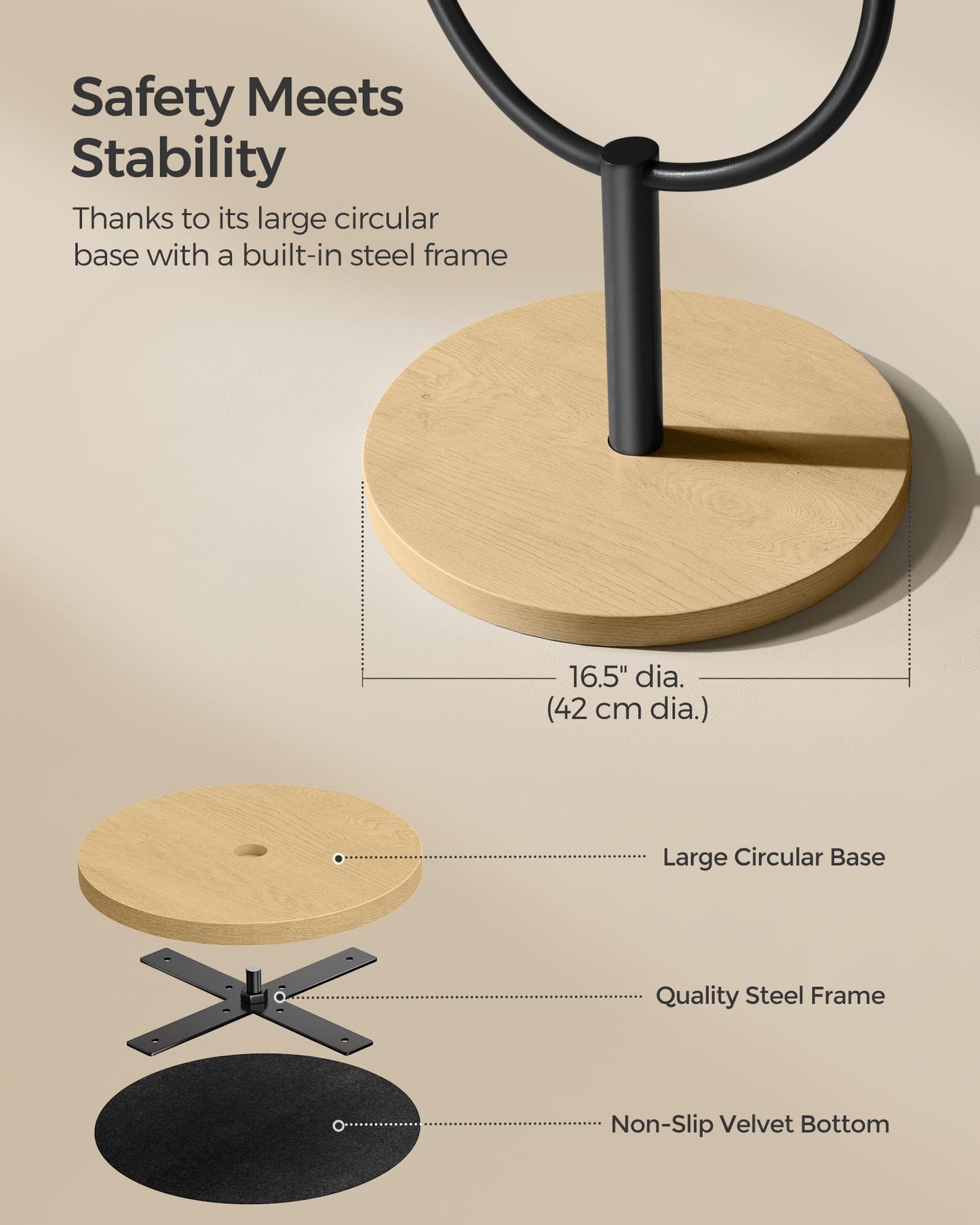 3-in-1  Full-Length Floor Mirror - Oak Beige and Ink Black