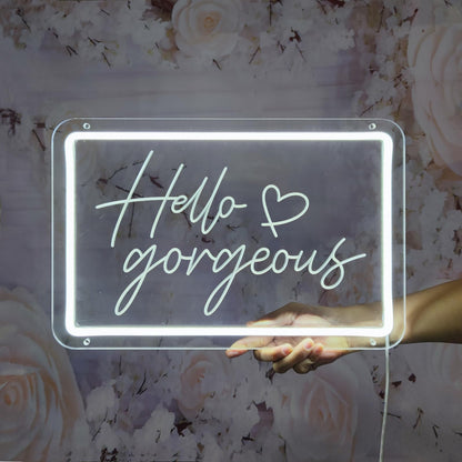 Hello Gorgeous Neon Signs for Wall Decor, 15.4 * 10.4 Inches Neon Led Sign Wedding Decorations, Dimmable Switch Lights Sign for Powder Room, Bedroom, Clothing Store, Beauty Room, INSNEnN