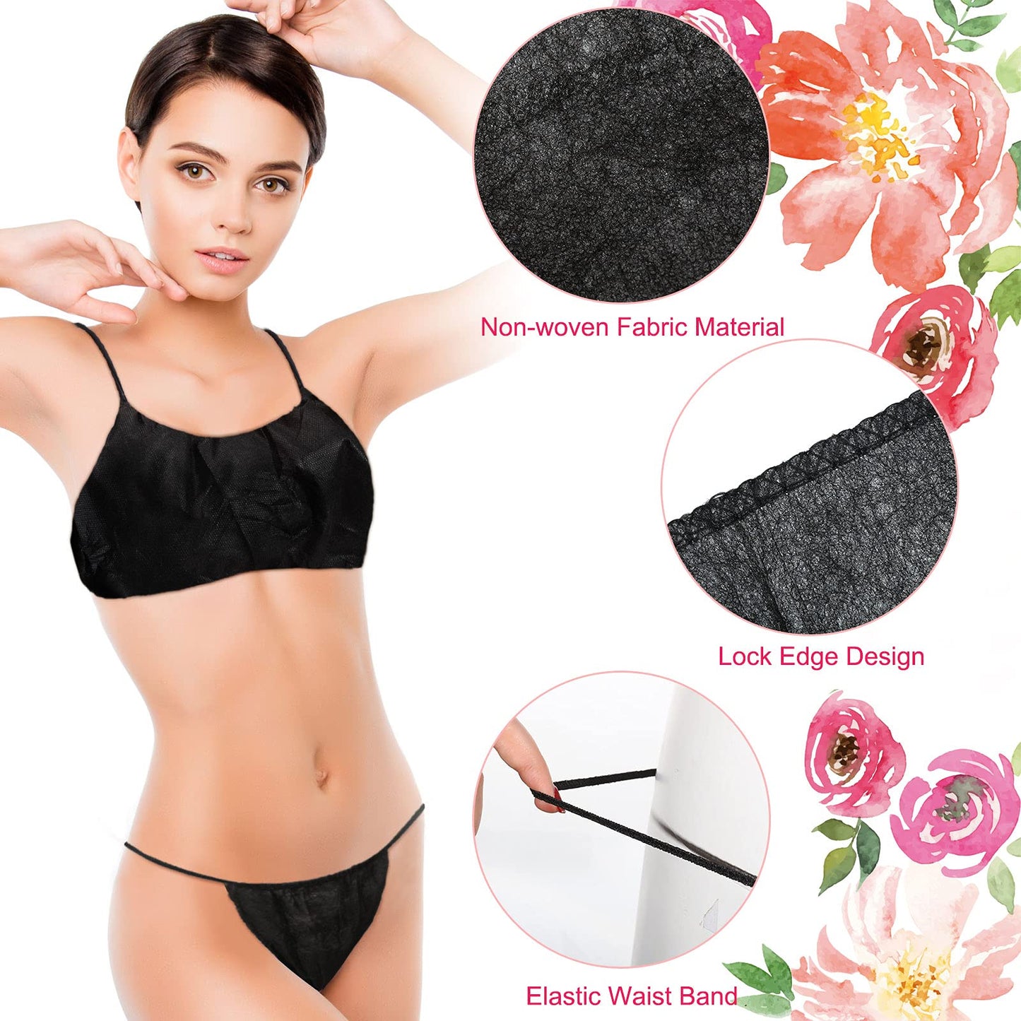 Disposable Bras and Thong Panties G-strings - Black