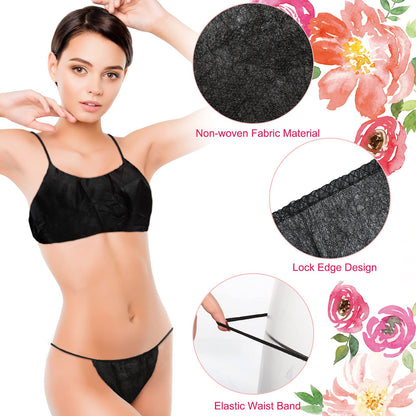 Disposable Bras and Thong Panties G-strings - Black