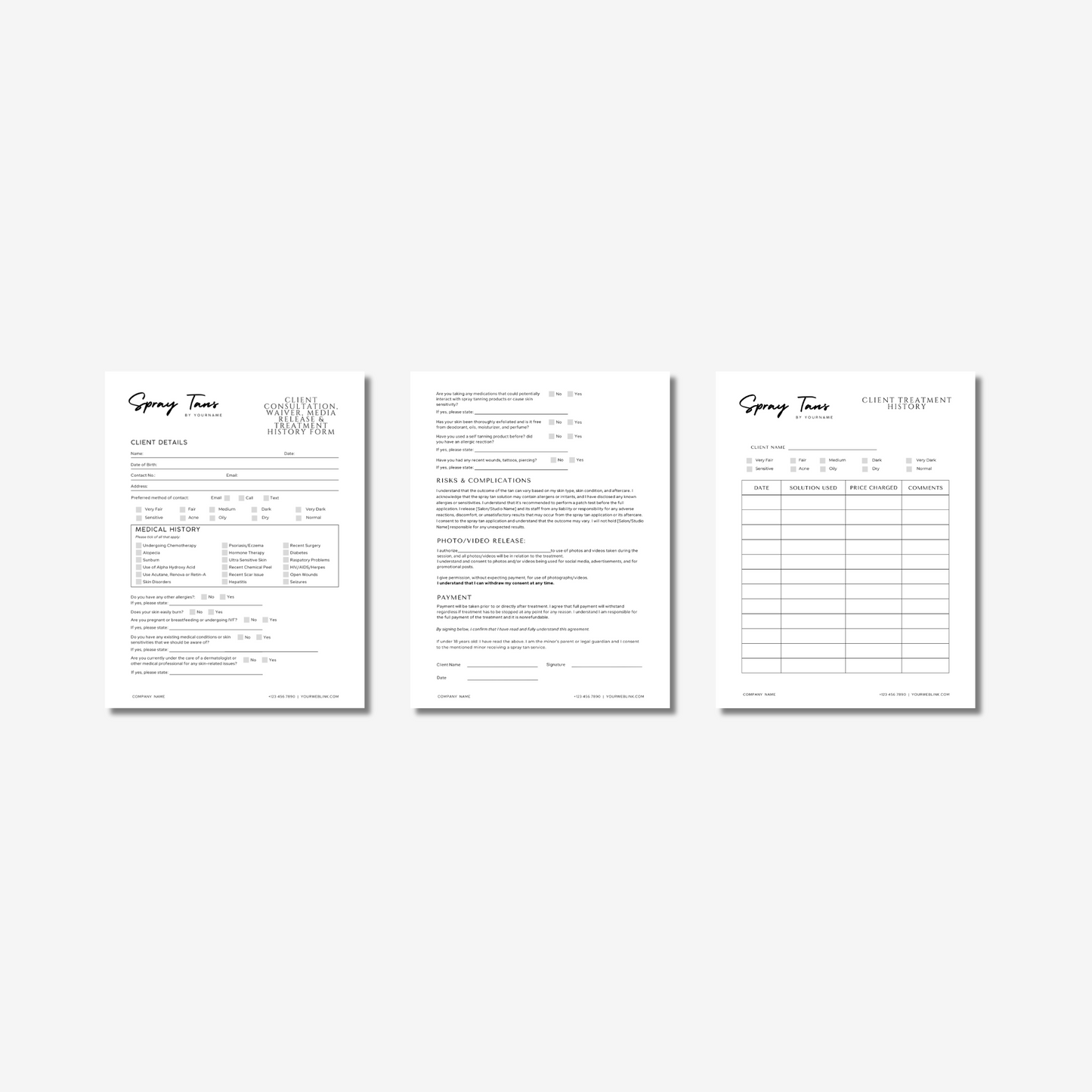Client Consultation, Waiver, Media Release & Treatment History Form - Editable Canva Template