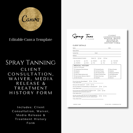 Client Consultation, Waiver, Media Release & Treatment History Form - Editable Canva Template