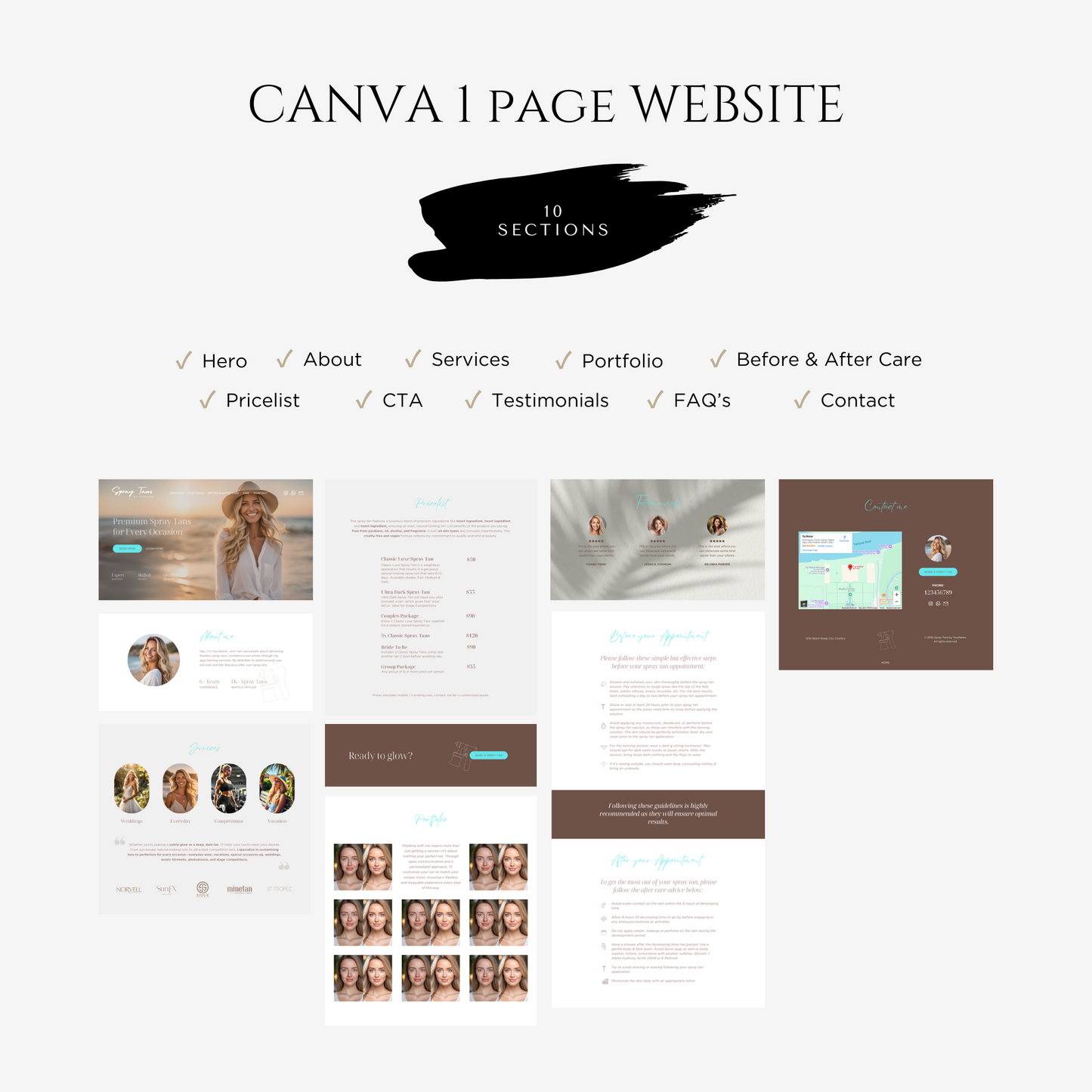 Spray Tan Business Editable Canva Website Template - Classic
