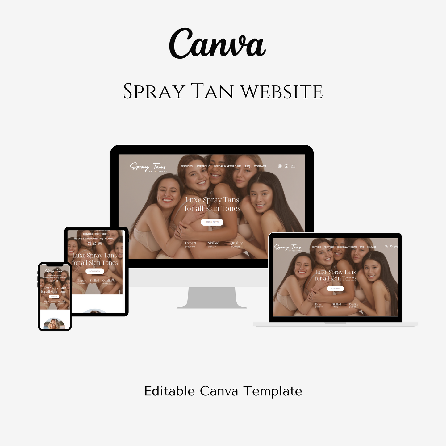 Spray Tan Business Editable Canva Website Template - Neutral